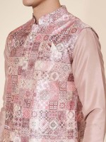 Baby Pink Pure Silk Readymade Kurta Pajama With Jacket